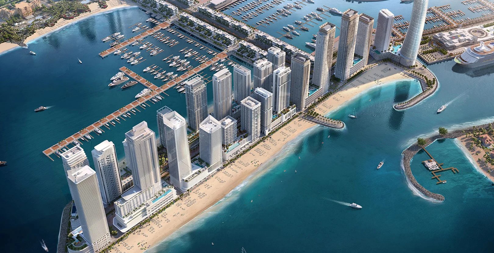 Emaar Beachfront in Dubai Harbour at night