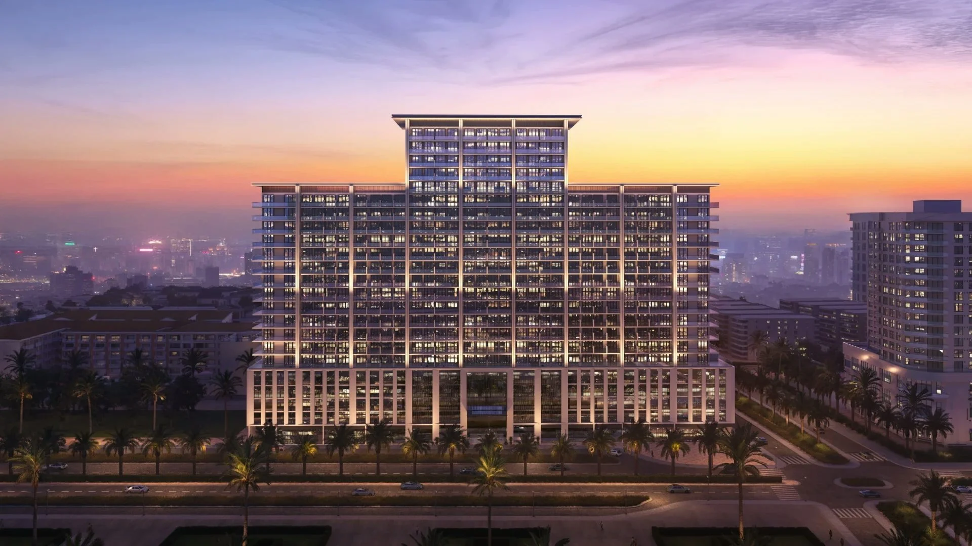 Binghatti Amberhall residential development exterior in Jumeirah Village Circle, Dubai