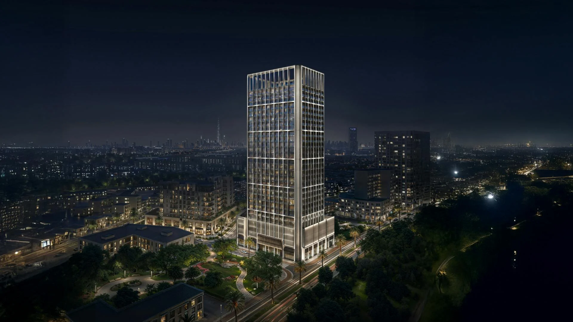 Binghatti Luxuria residential development exterior in Jumeirah Village Triangle, Dubai