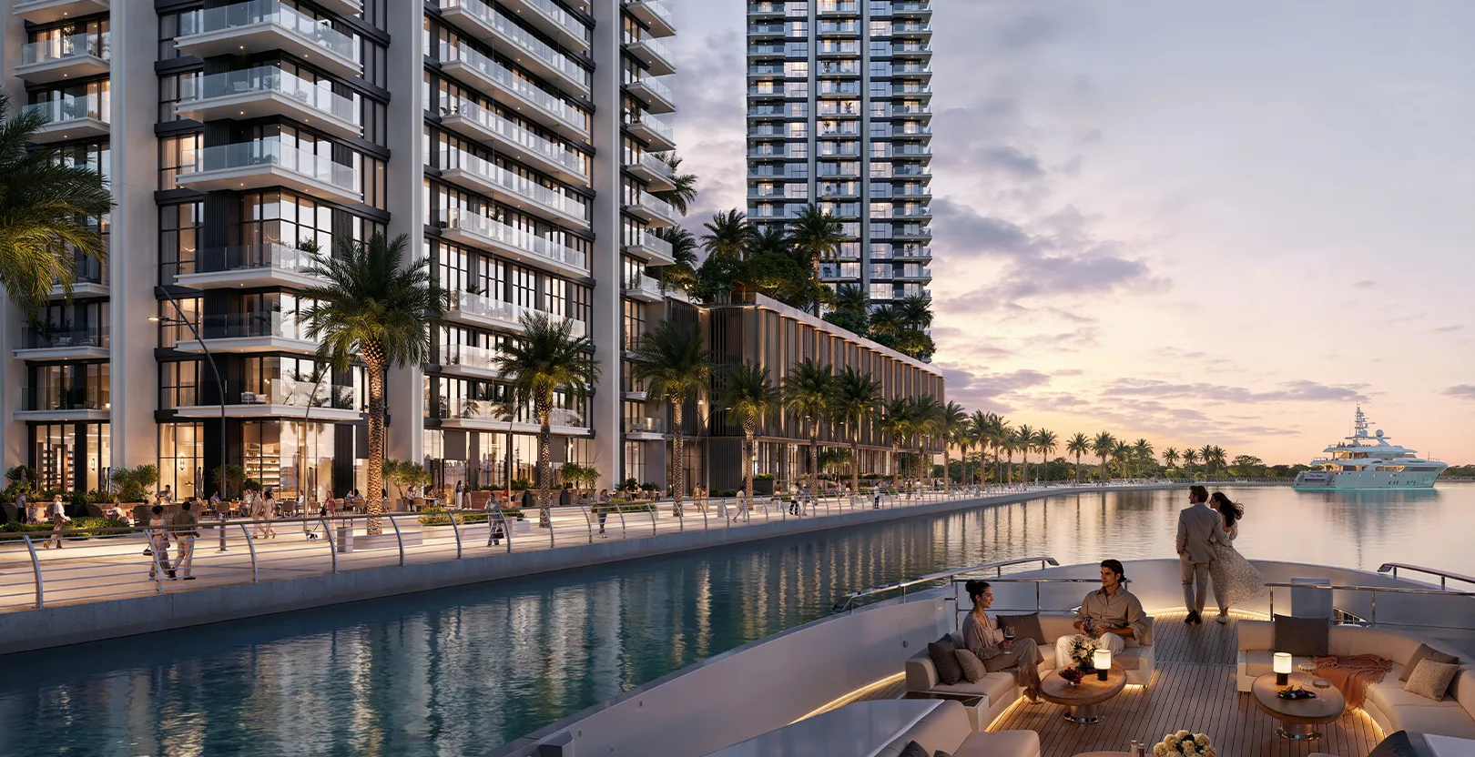 Official Emaar Creek Bay waterfront apartment development rendering at Dubai Creek Harbour