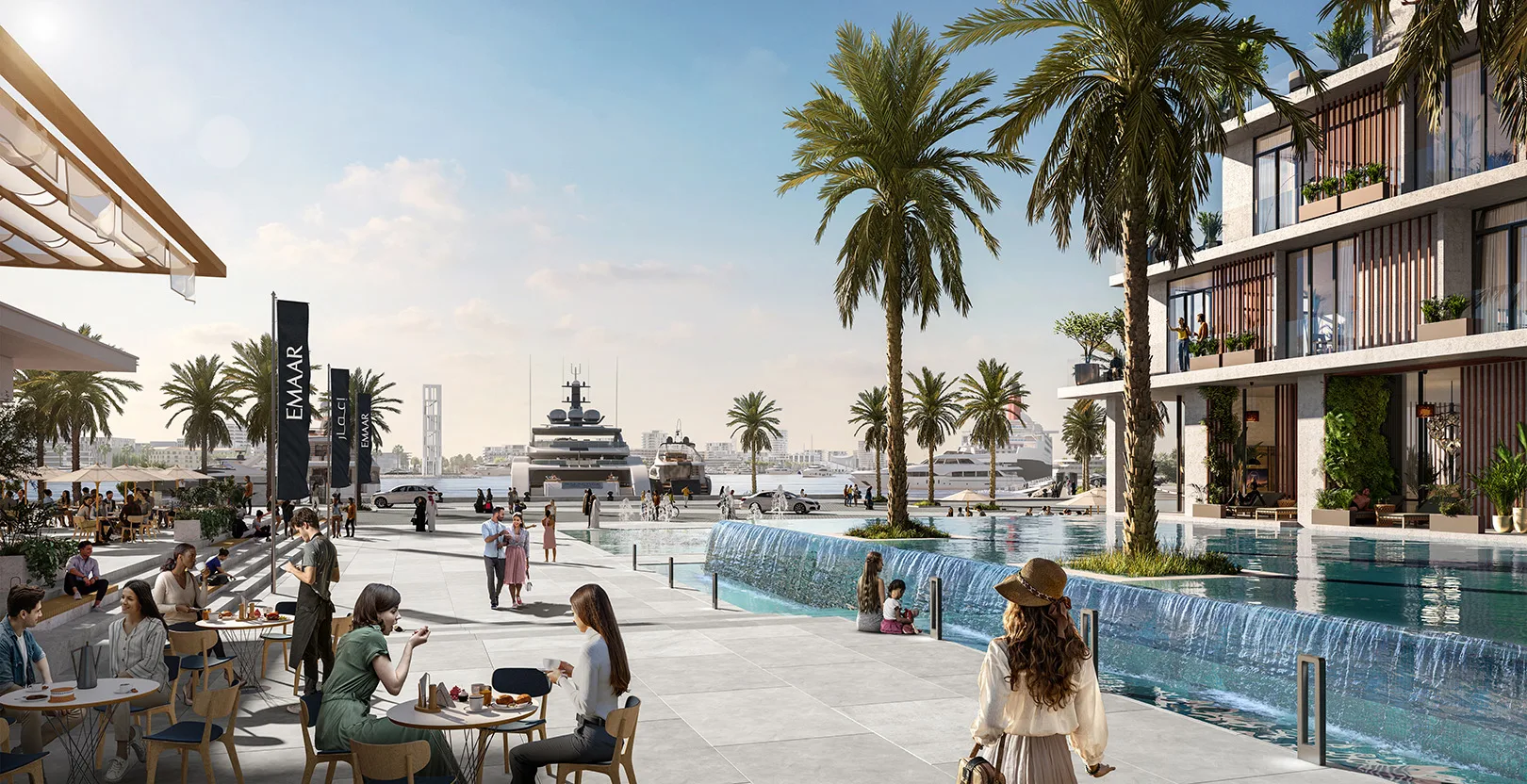 Official Emaar Avonlea waterfront apartment development rendering at Rashid Yachts and Marina