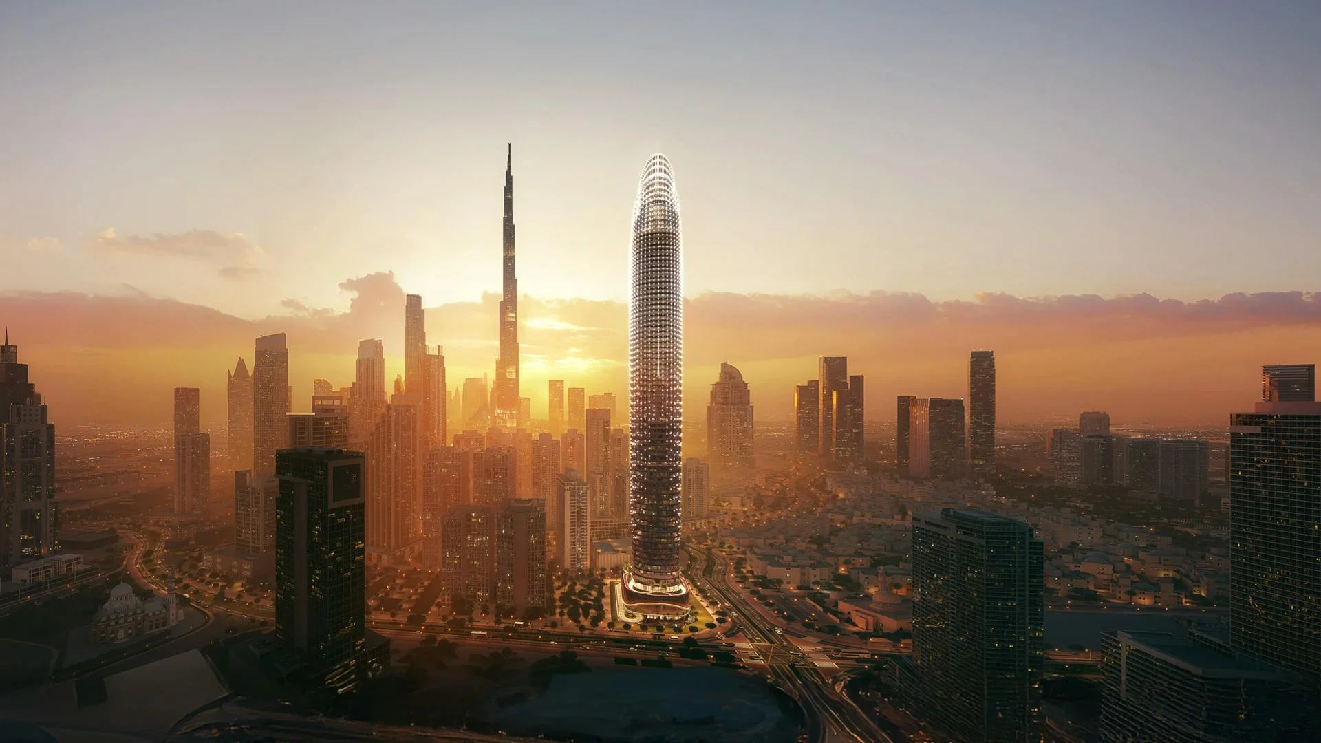 Binghatti Skyblade residential development exterior in Downtown Dubai, Dubai