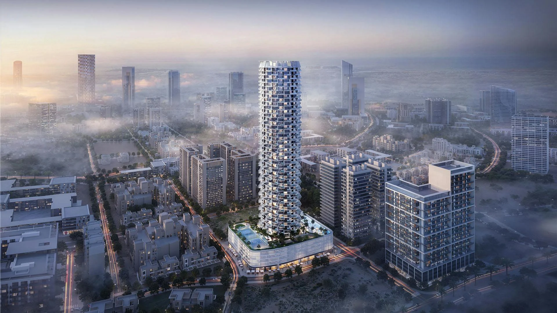 Binghatti Grove residential development exterior in Jumeirah Village Circle, Dubai
