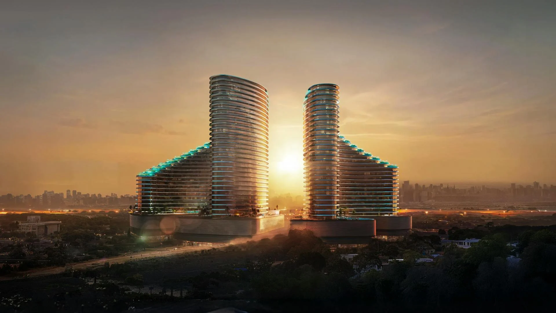 Binghatti Skyflame residential development exterior in Majan, Dubai
