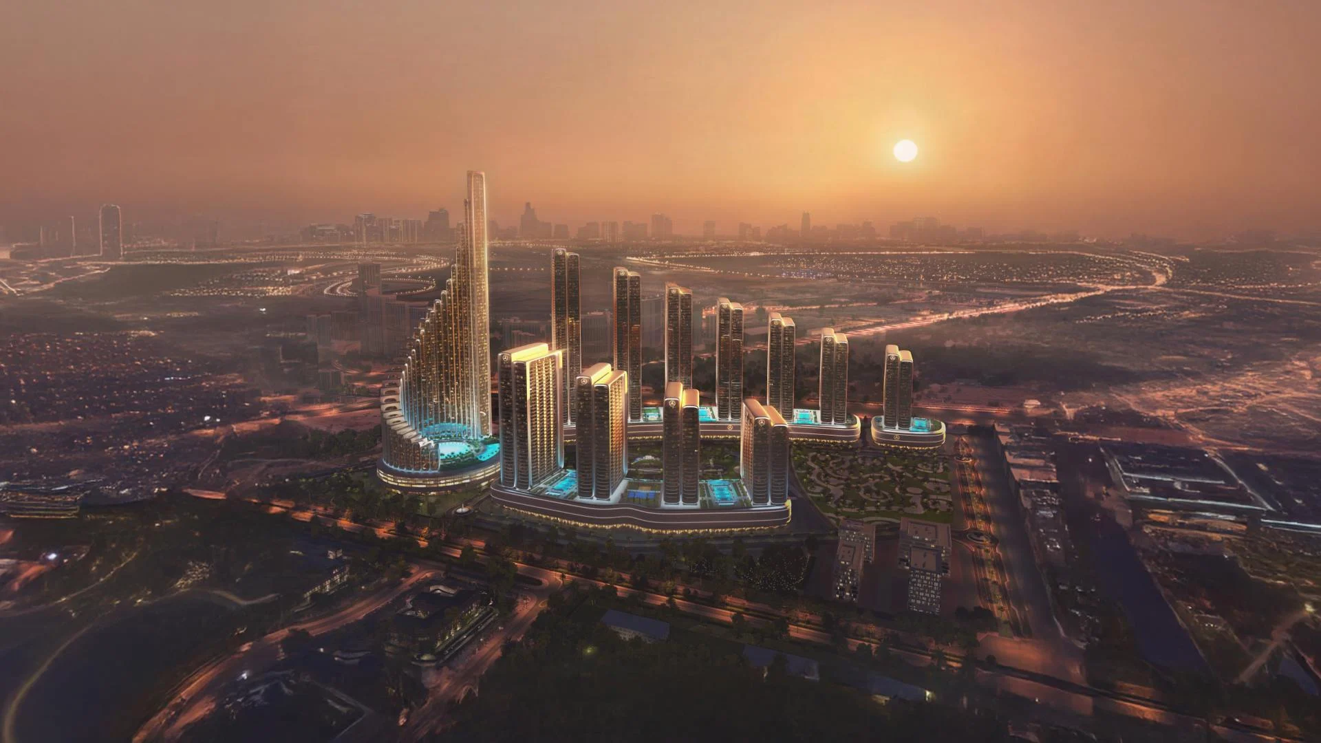 Mercedes-Benz Places Binghatti City residential development exterior in Nad al sheba, Dubai