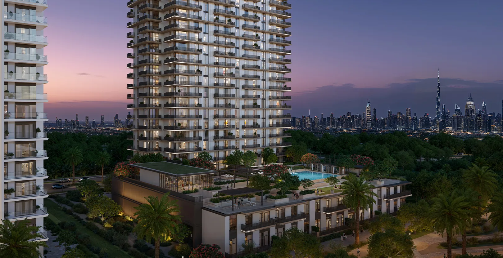 Official Emaar Greencrest apartment project hero rendering at Dubai Hills Estate