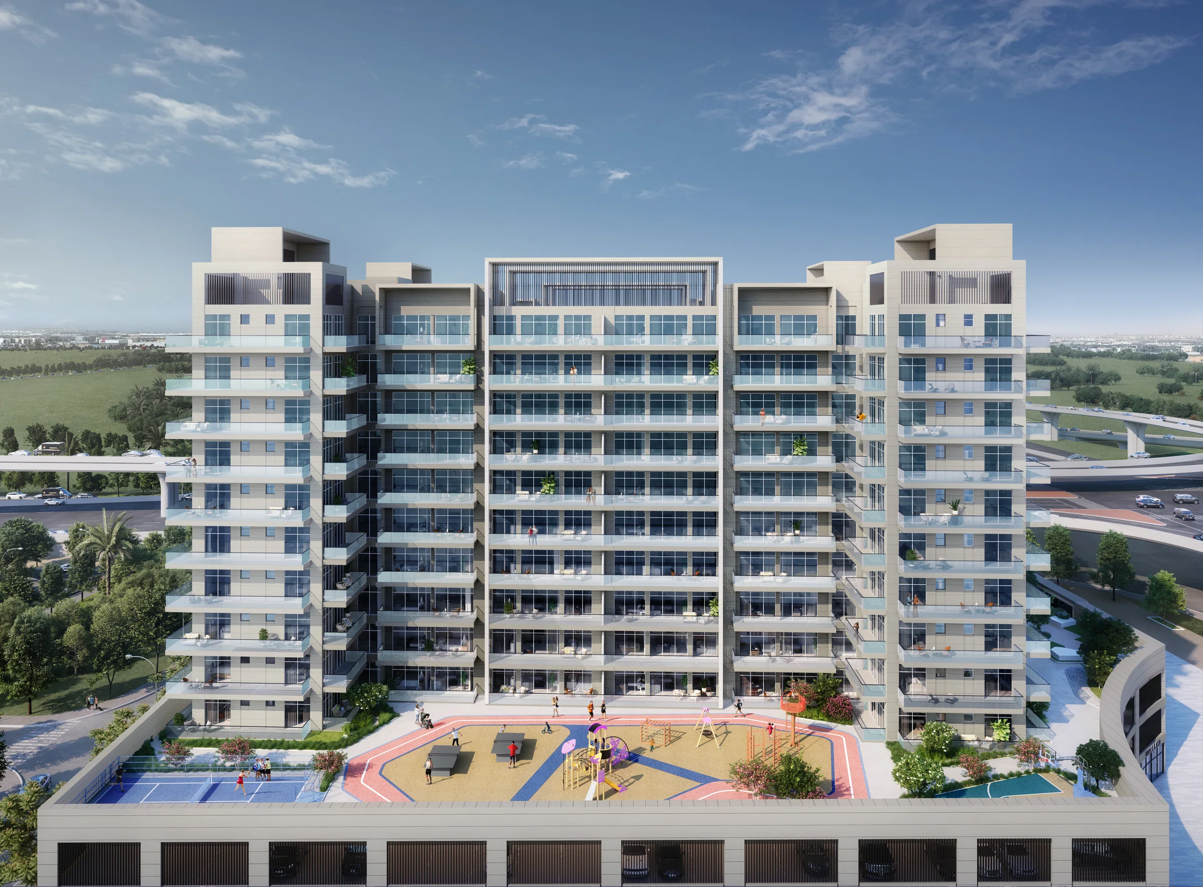 Refine-provided exterior architectural rendering for Equiti Home in Al Furjan