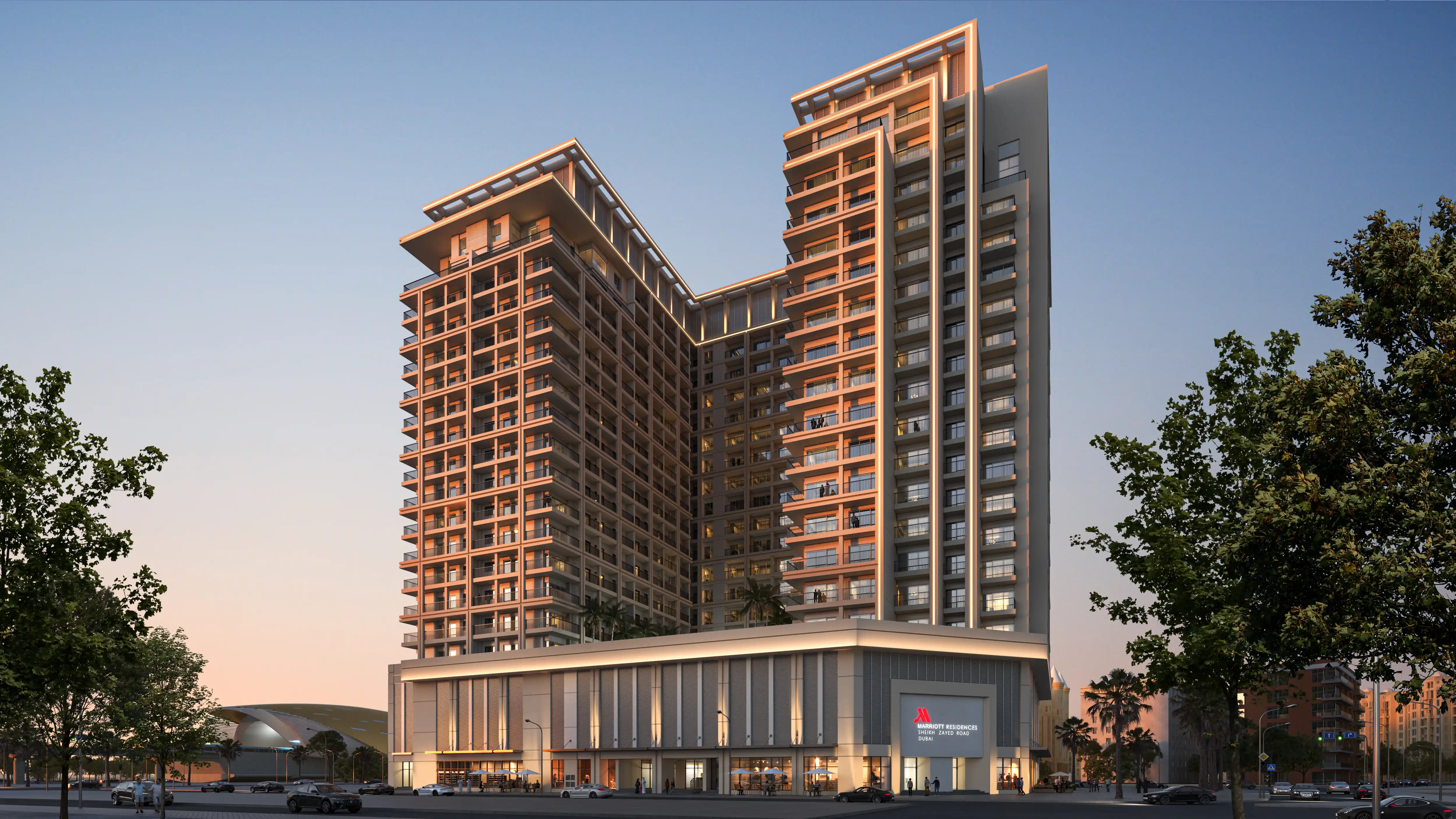 Refine-supplied exterior visualisation of Marriott Residences Sheikh Zayed Road