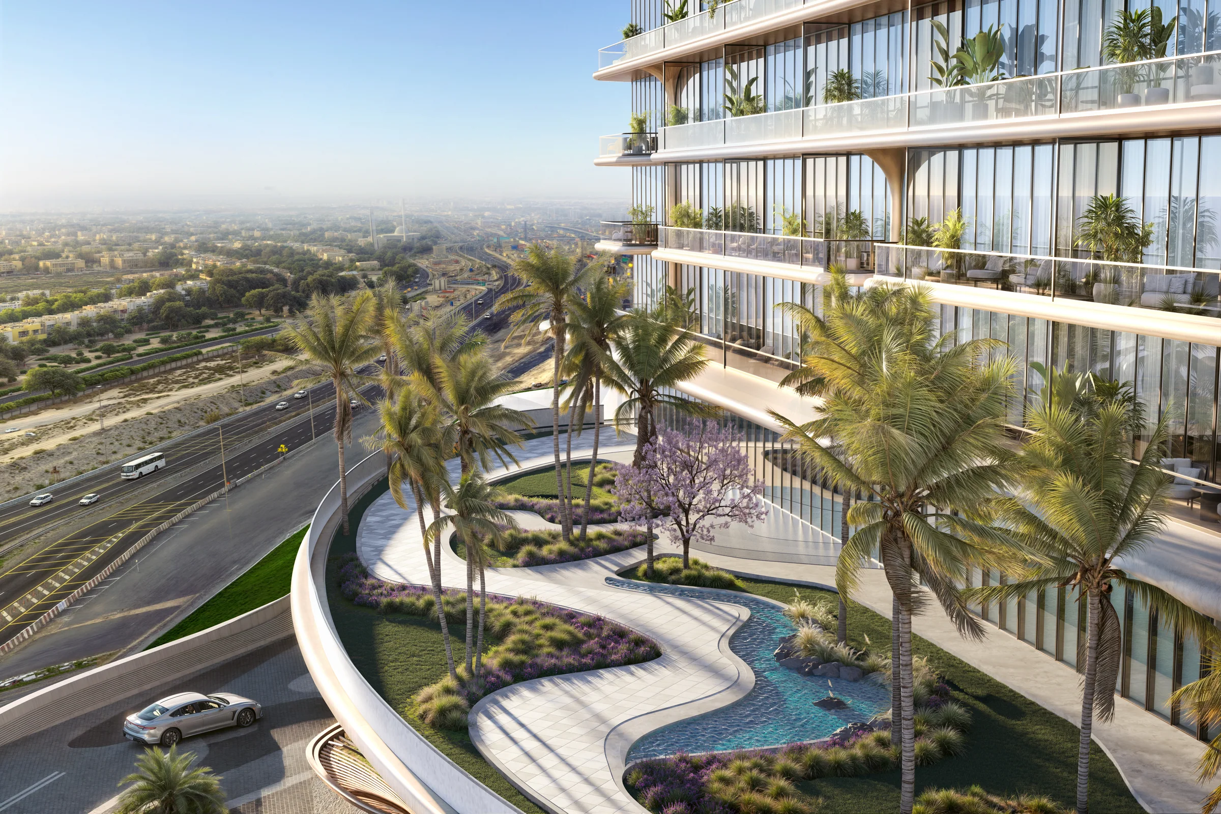 Source-provided marketing rendering of Mövenpick Residences Dubai Motor City as an illustrative development within Dubai Motor City, Dubai