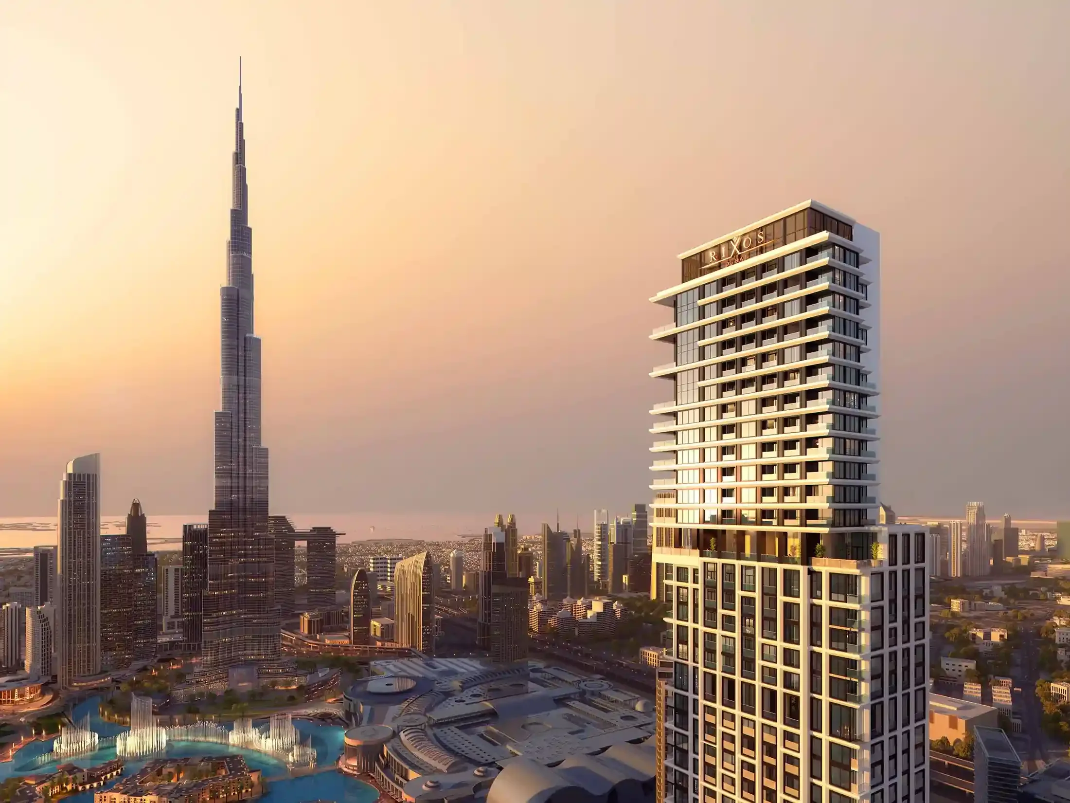 Original Refine project exterior marketing rendering for rixos financial centre road