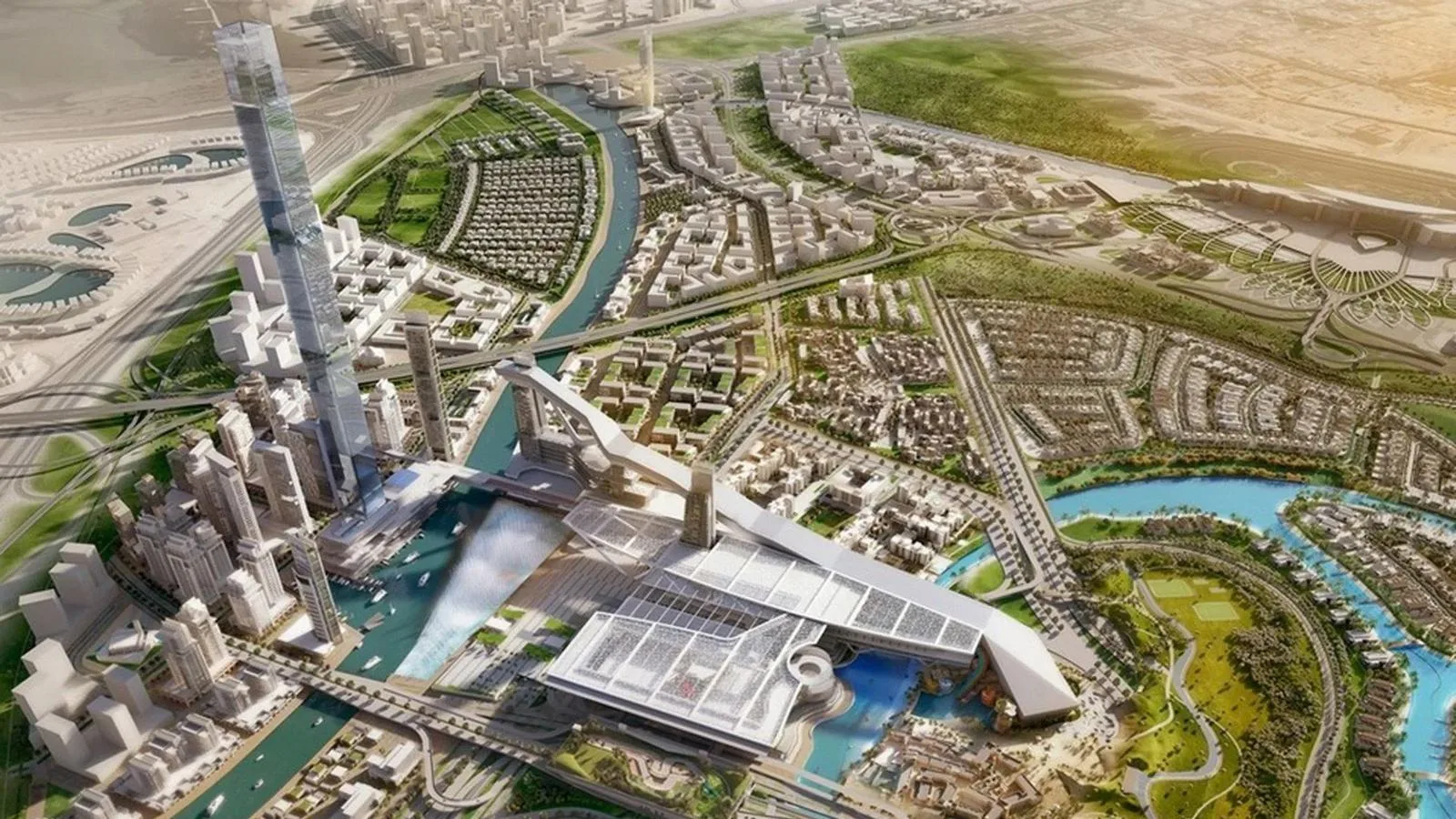 Meydan City master plan and waterways within Mohammed Bin Rashid City, Dubai