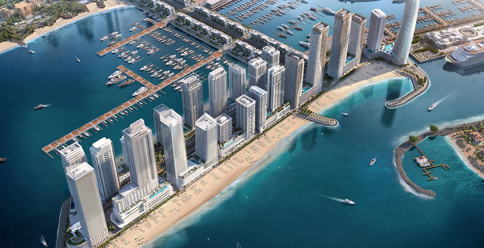 Emaar Beachfront in Dubai Harbour at night
