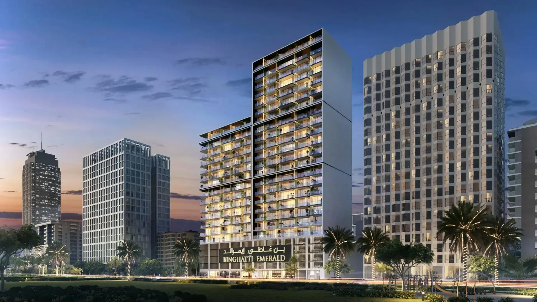Binghatti Emerald official development imagery in Jumeirah Village Circle, Dubai