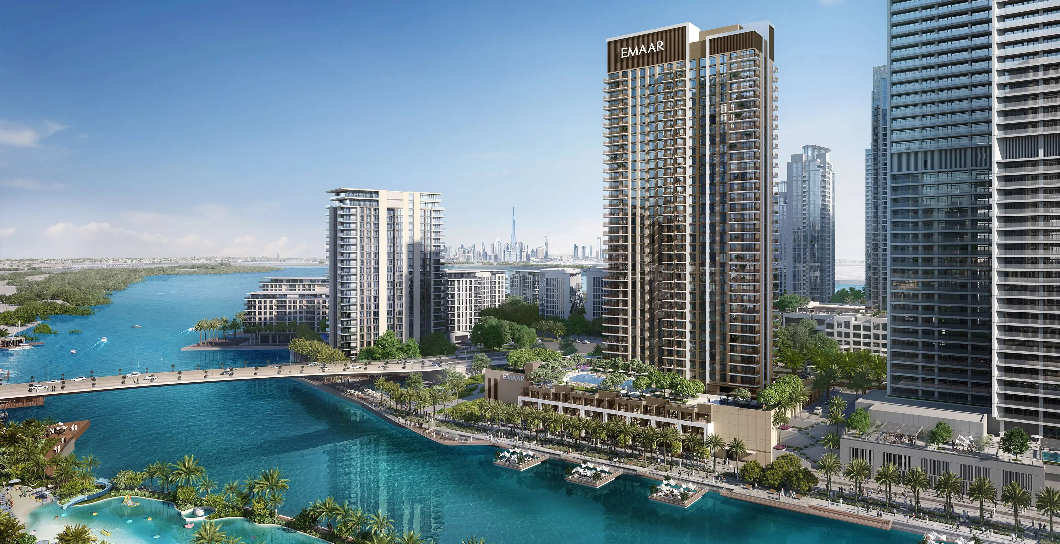 Official Emaar Creek Palace canal-facing residence hero rendering on Dubai Creek Harbour's Creek Island